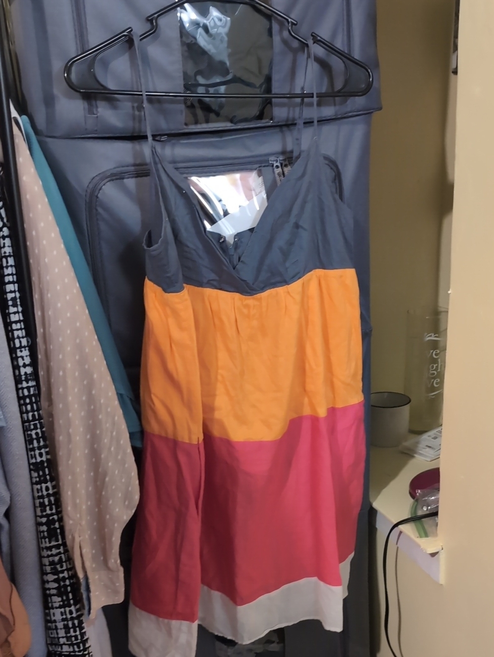 Hurley Colorblock Spaghetti-Strap Midi Dress — Gray, Orange, Pink, White
